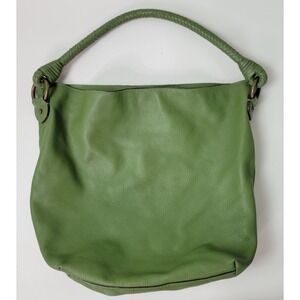 Talbots Green Pebble Leather Hobo Shoulder Bag Slouchy‎ w. Braided Handle